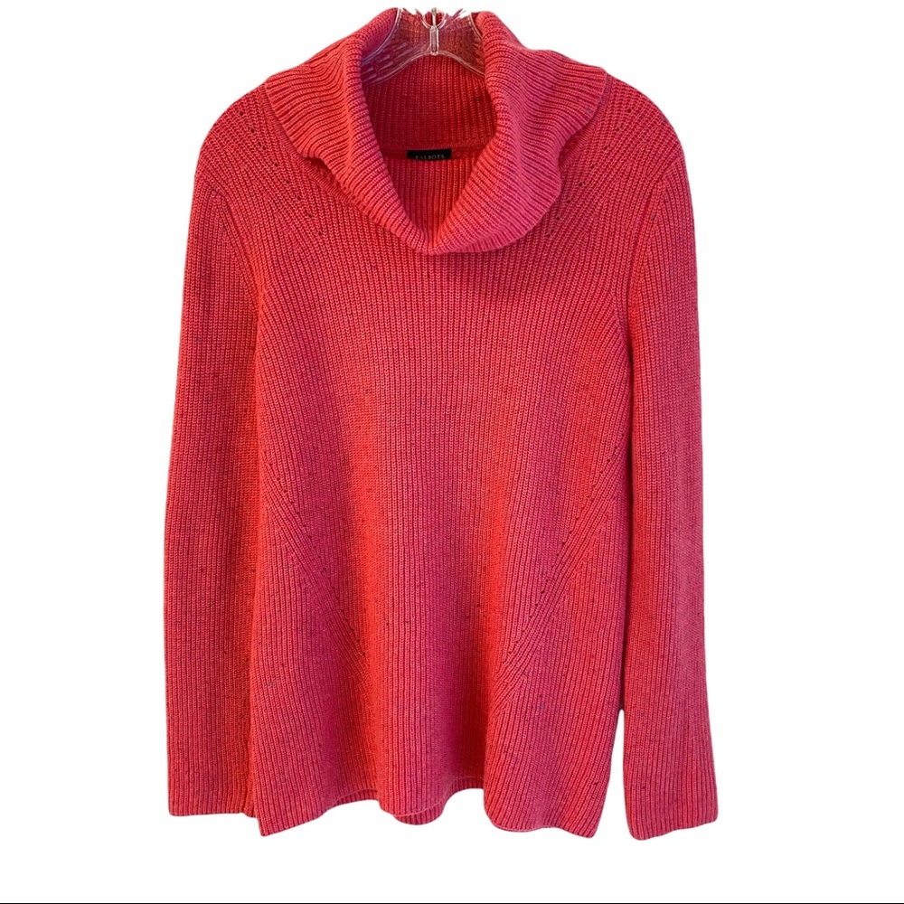 Talbots Salmon Colored Confetti Knit Cowl Neck Long Sleeve Sweater Size Small